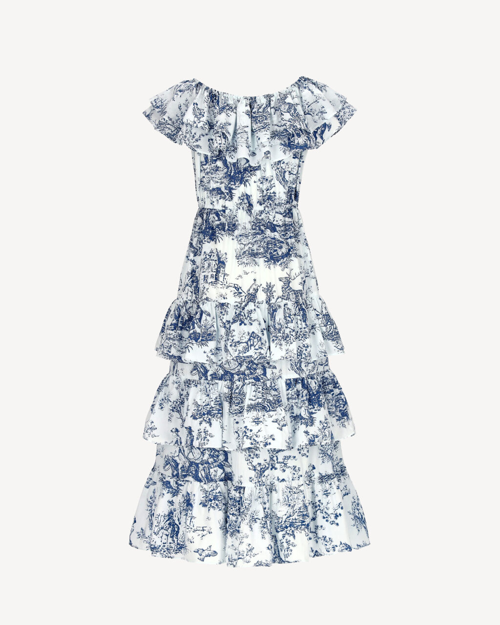 sukienka maxi bawełniana biało niebieska toile de jouy castellani TYŁ