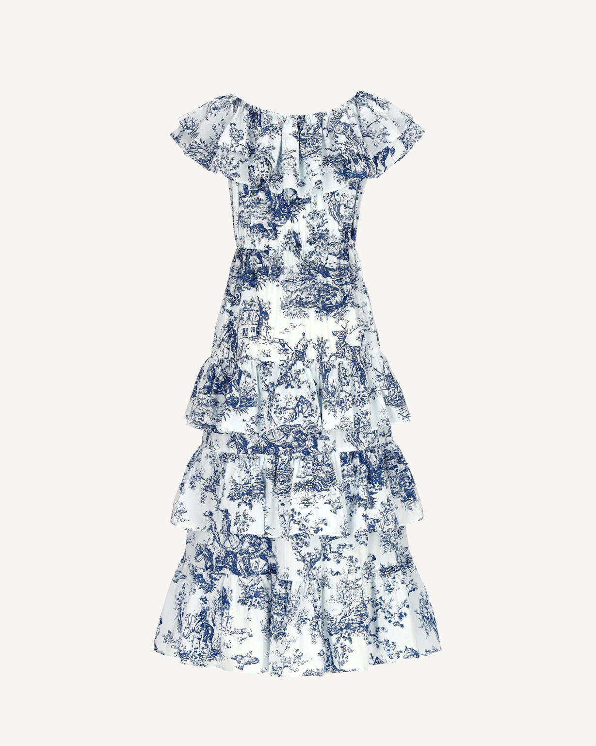 sukienka maxi bawełniana biało niebieska toile de jouy castellani TYŁ