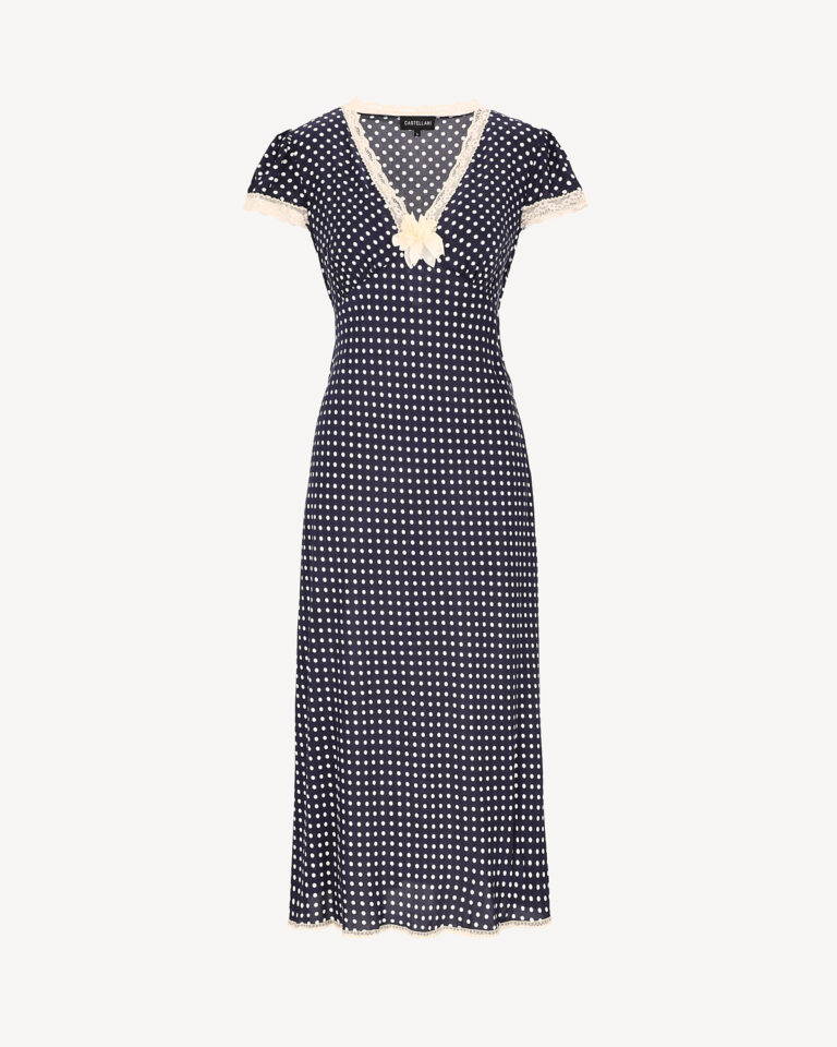 Sukienka Polka - midi granat w kropki