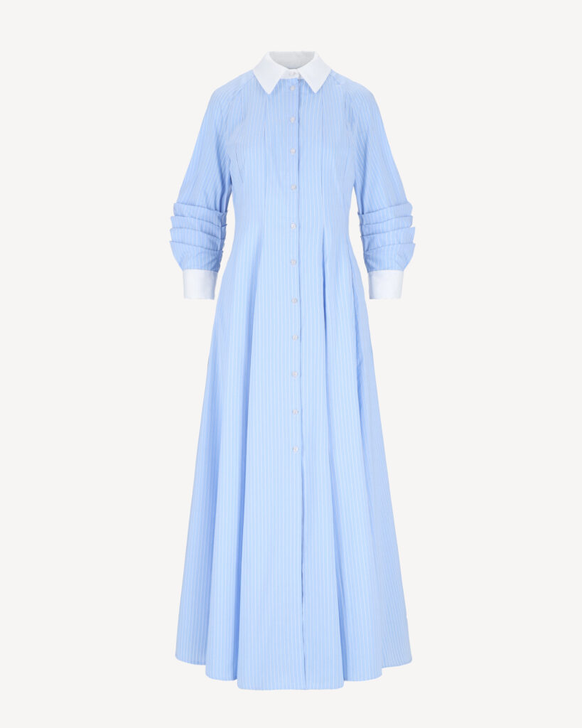 Elegancka sukienka koszulowa w paski niebieskie