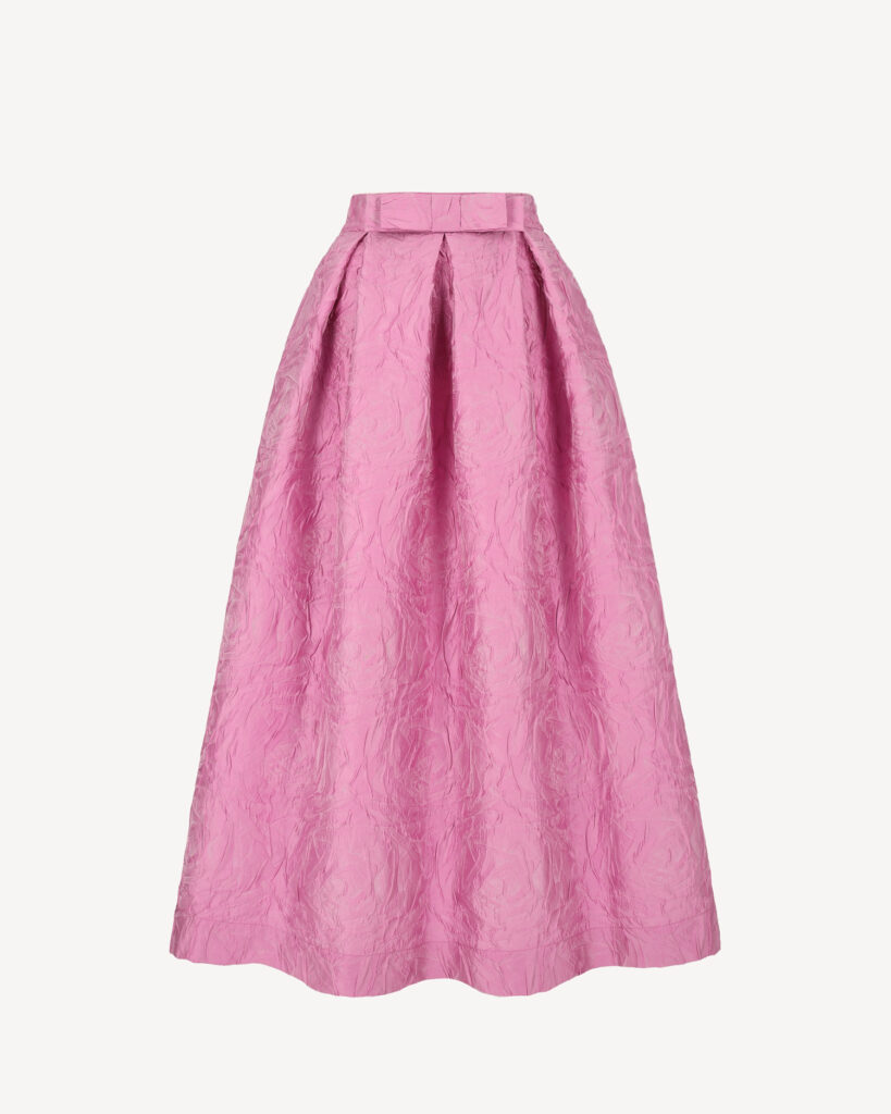 Elegancka spódnica midi żakardowa różowa z kieszeniami Castellan