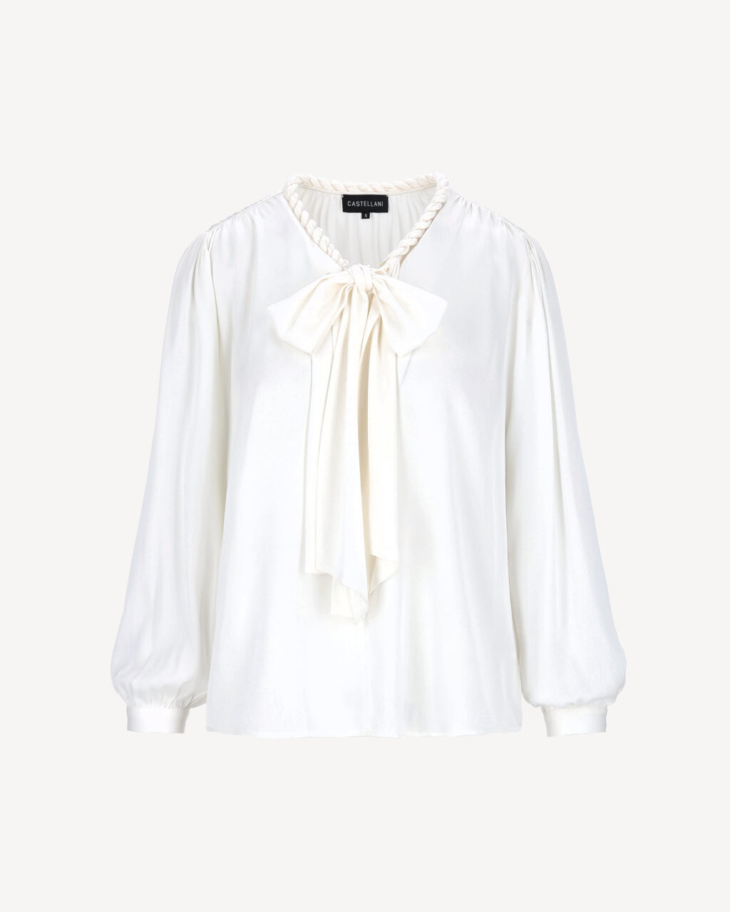 Bluzka jedwabna ecru z wiązaniem – 100% jedwab