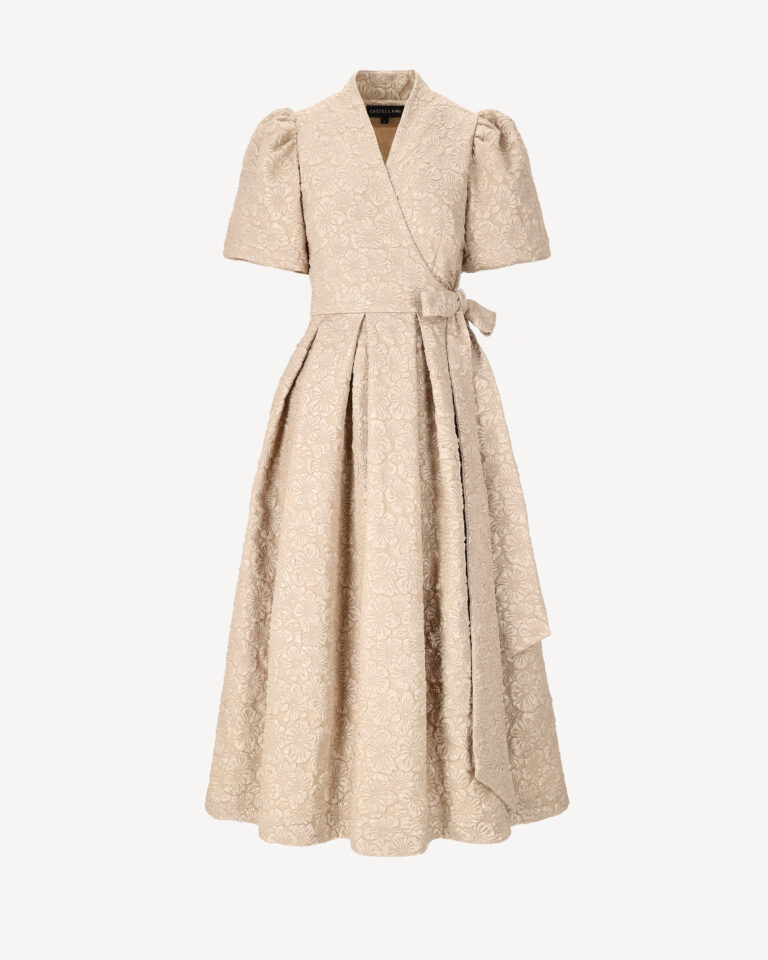 beżowa sukienka kimono żakardowa z kieszeniami Castellani
