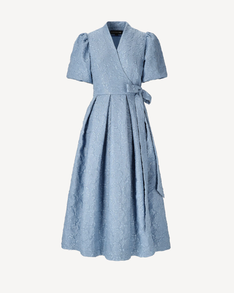 niebieska sukienka kimono żakardowa z kieszeniami Castellani