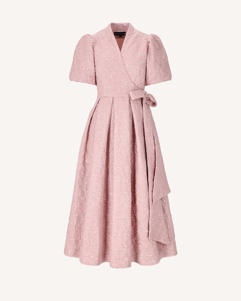 sukienka kimono żakardowa z kieszeniami Castellani pudrowy róż