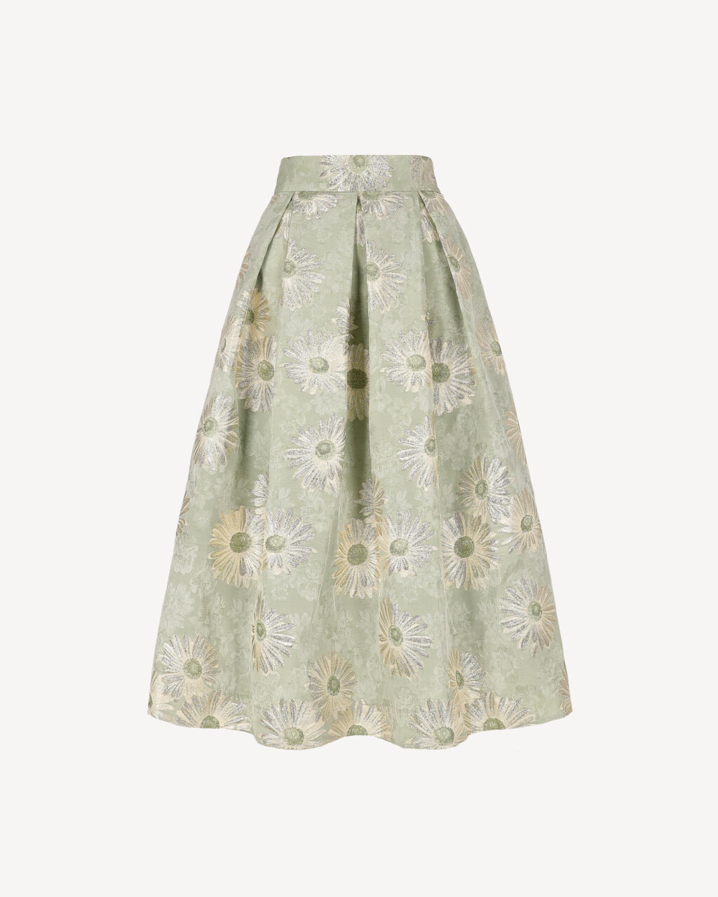 Zielona sp&oacute;dnica midi żakardowa w kwiaty z kieszeniami