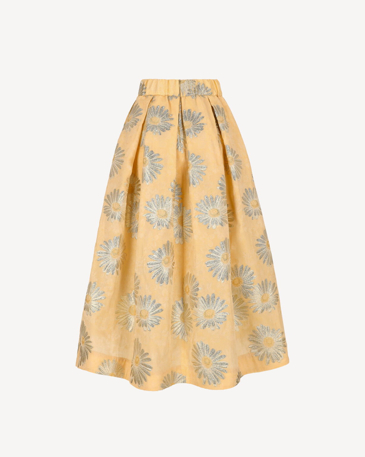spódnica midi żakardowa w kwiaty z kieszeniami ŻÓŁTA