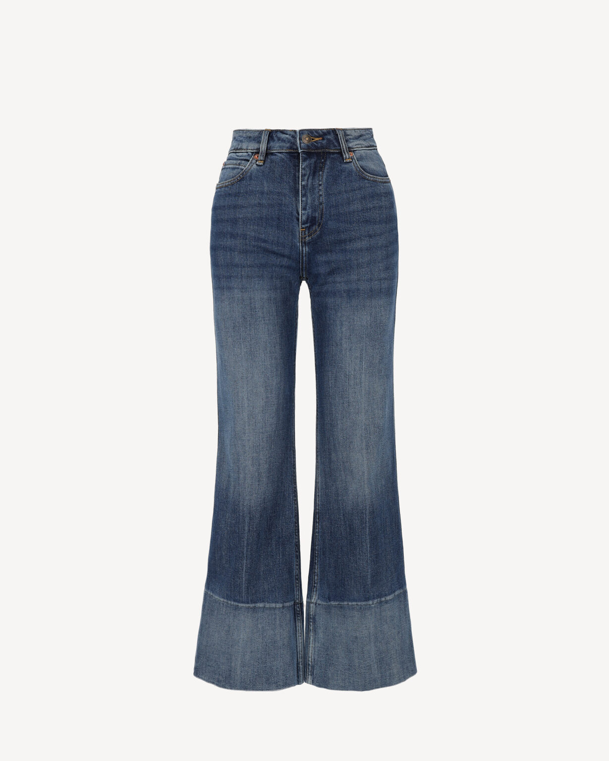 eansy damskie CASTELLANI z wysokim stanem i rozszerzaną nogawką – niebieski denim