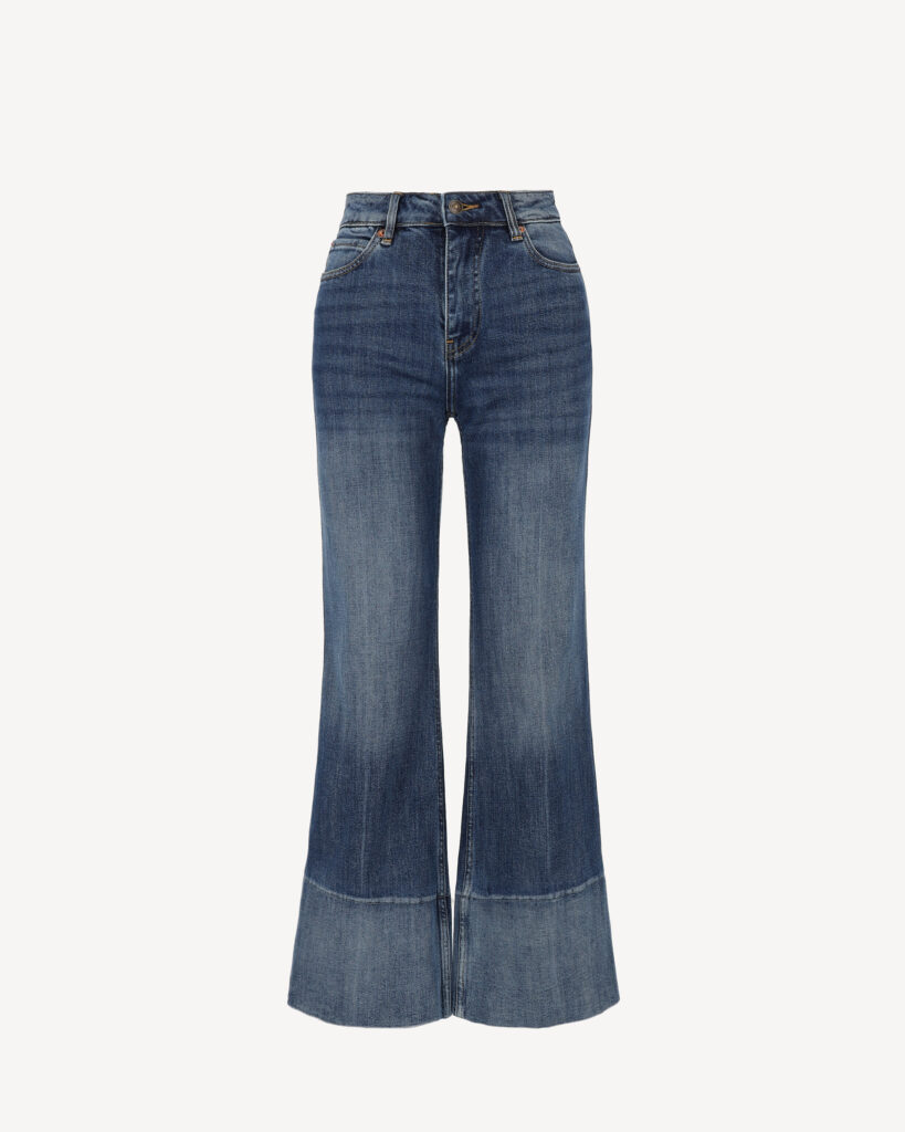 eansy damskie CASTELLANI z wysokim stanem i rozszerzaną nogawką – niebieski denim