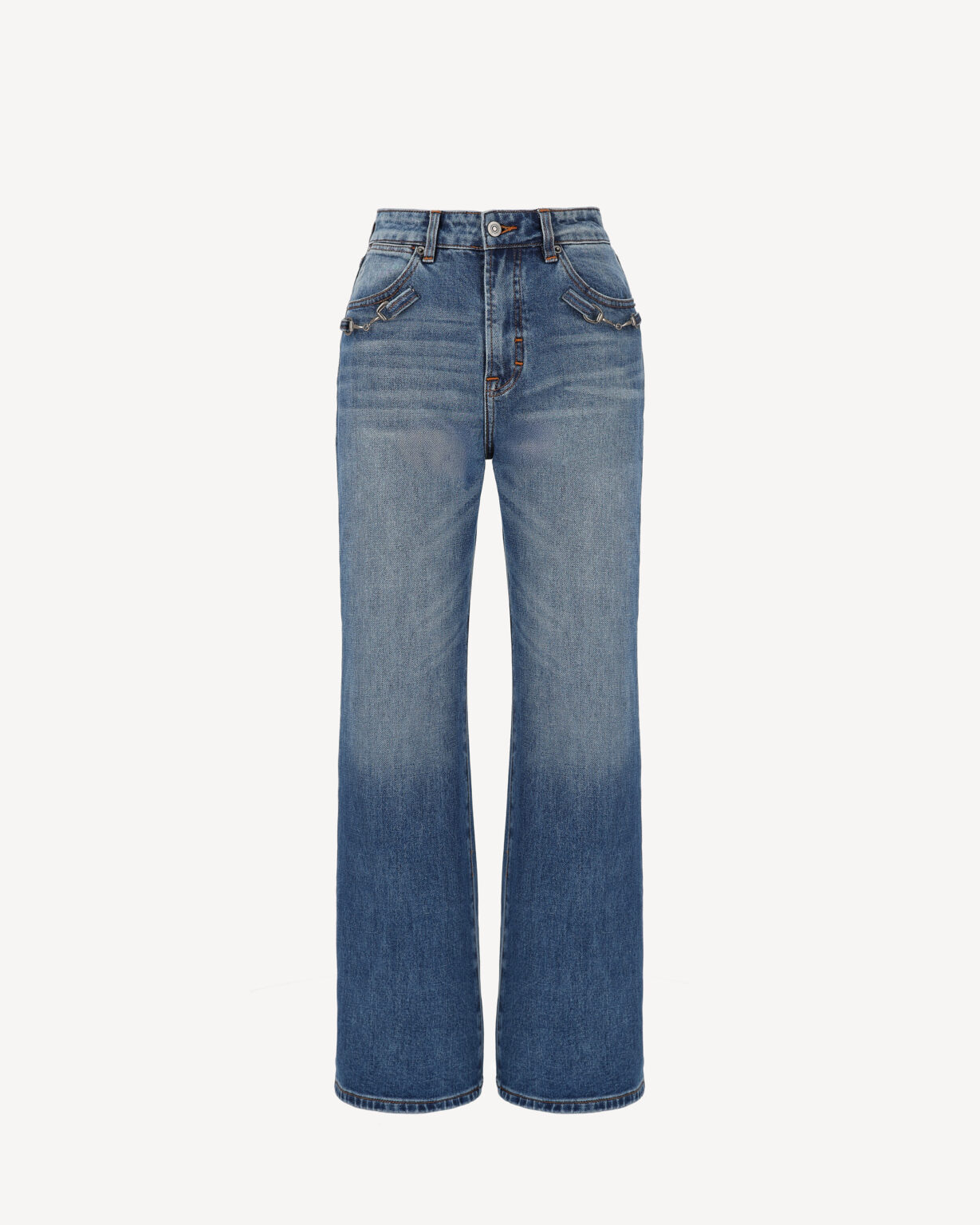 Jeansy damskie CASTELLANI z wysokim stanem i szeroką nogawką – niebieski denim
