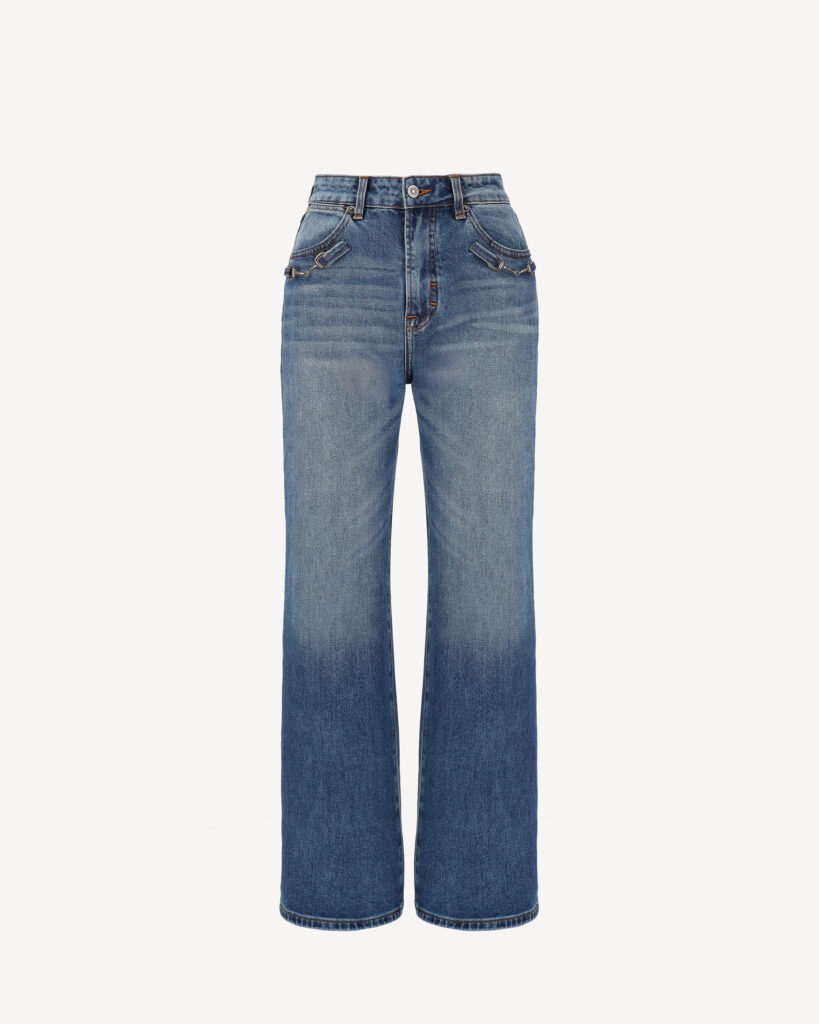 Jeansy damskie CASTELLANI z wysokim stanem i szeroką nogawką – niebieski denim